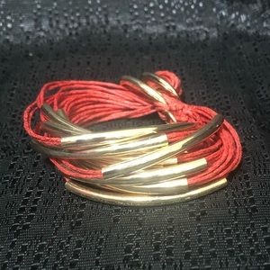 Unique Gold & Burnt Orange Multi-Strand Bracelet 7.5”